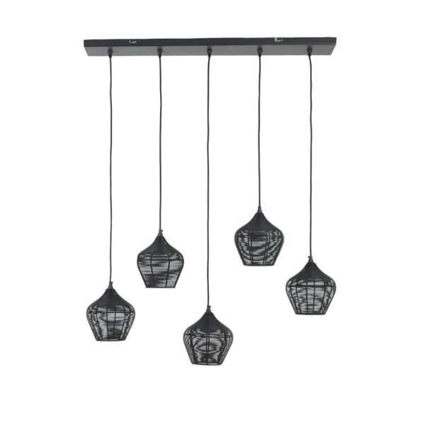 Light & Living Hanglamp 5L 100x20x122 cm ALVARO mat zwart