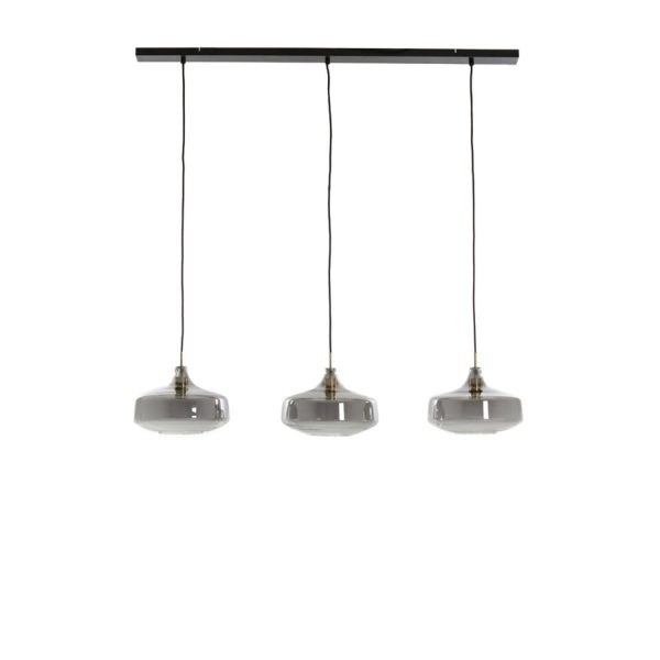Light & Living Hanglamp 3L 120x30x21 cm SOLNA antiek brons+smoke glas