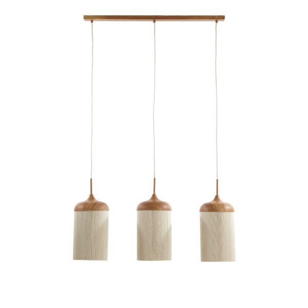 Light & Living Hanglamp 3L 90x22x32 cm DANIA hout print naturel+touw crème