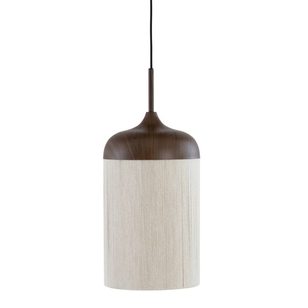 Light & Living Hanglamp Ø27,5x52 cm DANIA hout print d bruin+touw crème