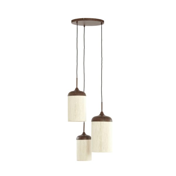 Light & Living Hanglamp 3L Ø35x32 cm DANIA hout print d bruin+touw crème