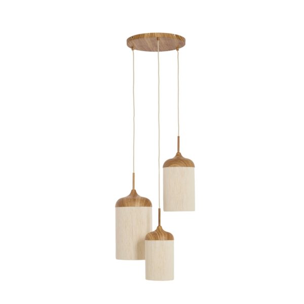 Light & Living Hanglamp 3L Ø35x32 cm DANIA hout print naturel+touw crème