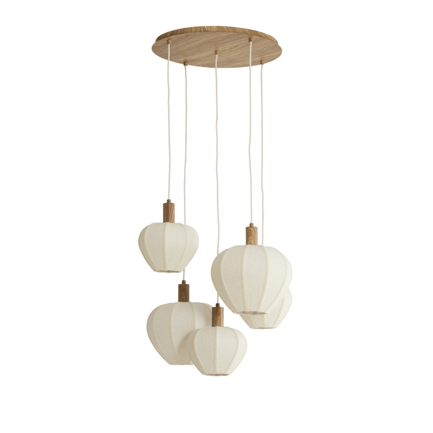 Light & Living Hanglamp 5L Ø76x80 cm HUXI hout print naturel+linnen crème