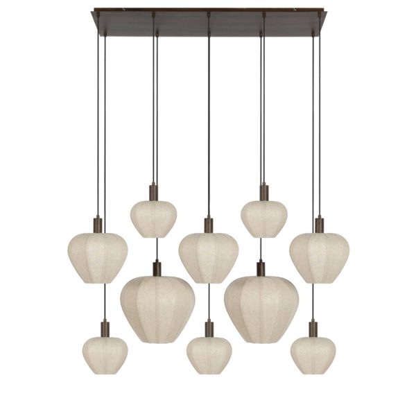 Light & Living Hanglamp 10L 144x49x97,5 cm HUXI hout prnt d bruin+linnen nt