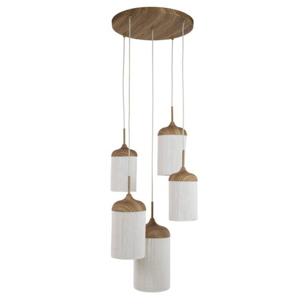 Light & Living Hanglamp 5L Ø50x32 cm DANIA hout print naturel+touw crème