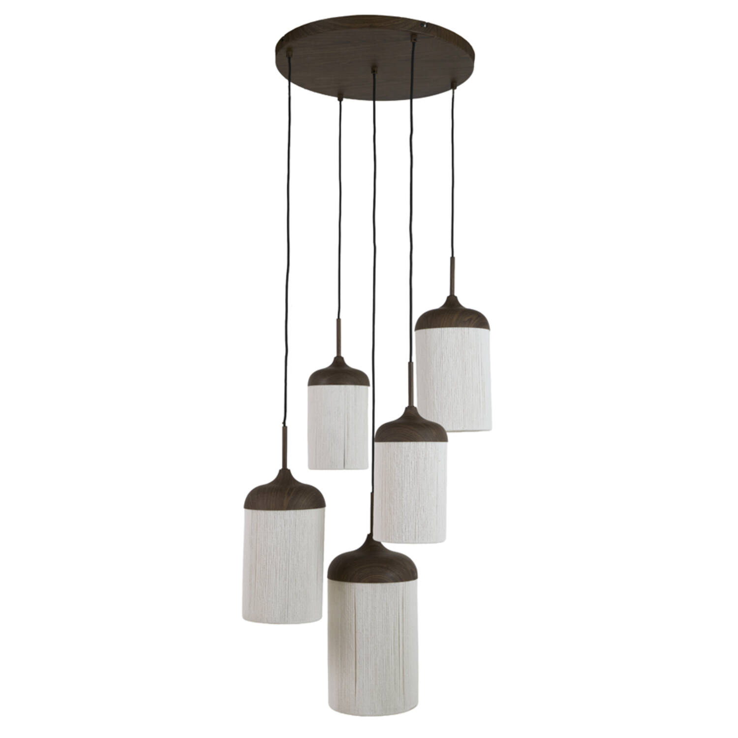 Light & Living Hanglamp 5L Ø50x32 cm DANIA hout print d bruin+touw crème