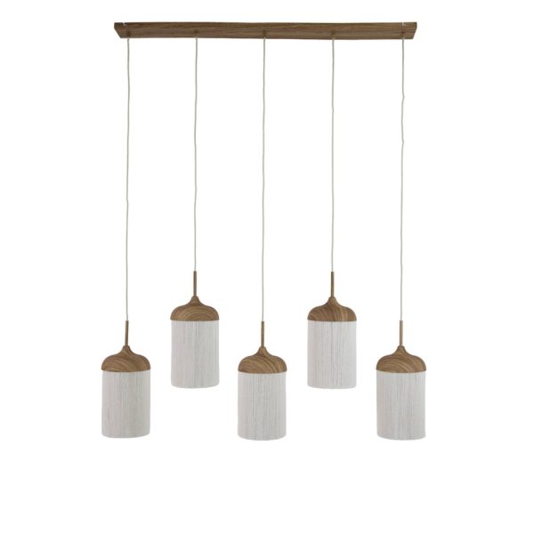 Light & Living Hanglamp 5L 117x10x27 cm DANIA hout prnt naturel+touw crème
