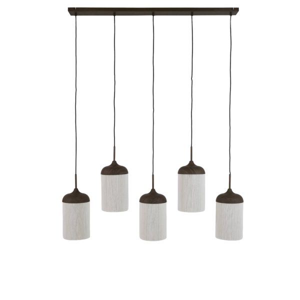 Light & Living Hanglamp 5L 117x10x27 cm DANIA hout prnt d bruin+touw crème