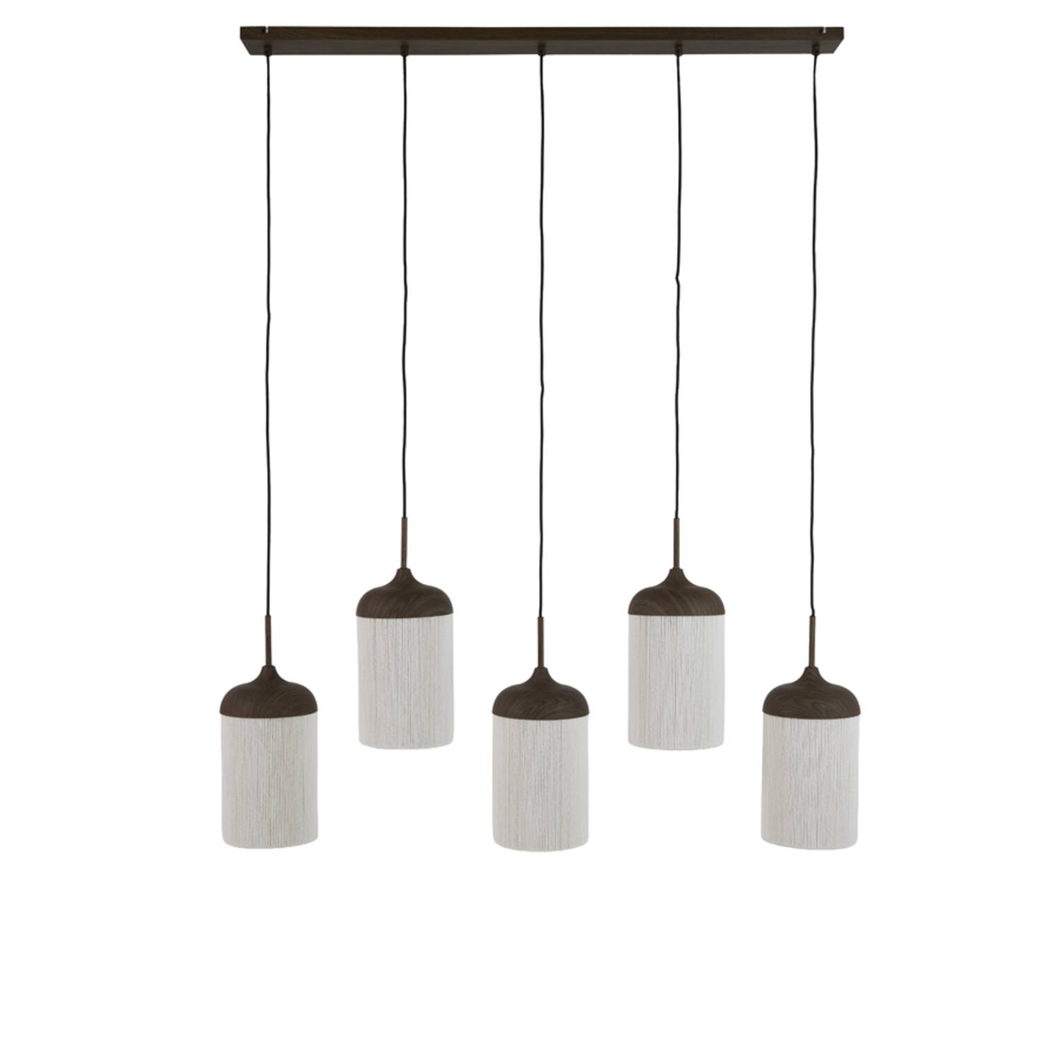 Light & Living Hanglamp 5L 117x10x27 cm DANIA hout prnt d bruin+touw crème