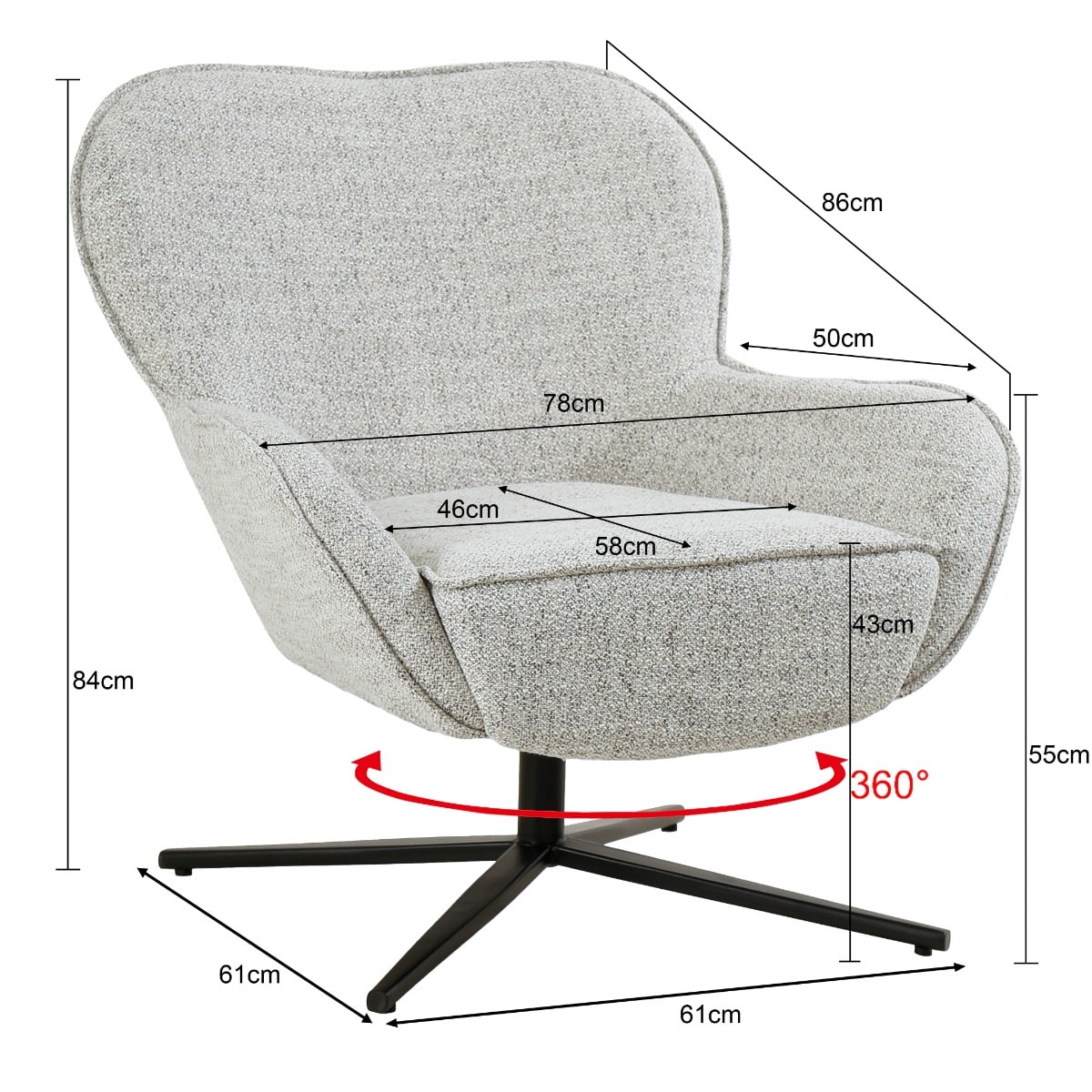 Livingfurn fauteuil Sven draaibaar met arm Bisque Oasis