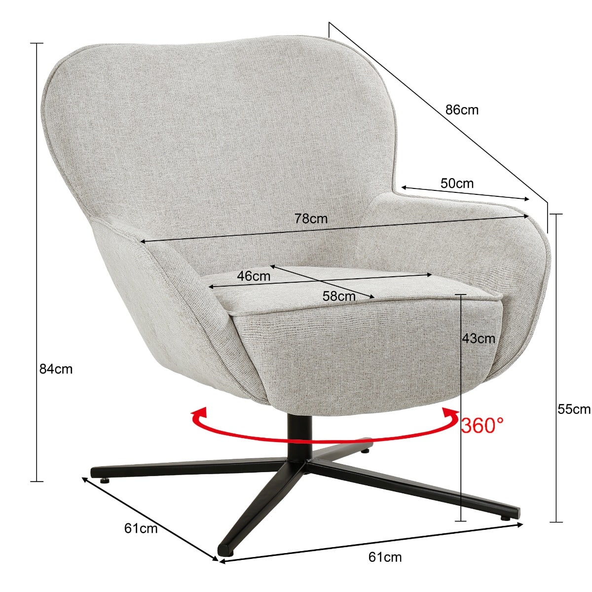 Livingfurn fauteuil Sven draaibaar met arm Toffee