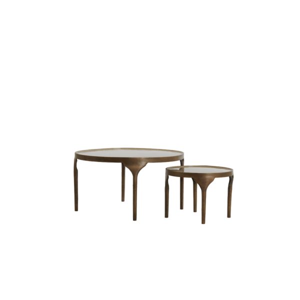 Light & Living Bijzettafel S/2 Ø49,5x36+Ø85x45 cm LAPAZ antiek brons+taupe