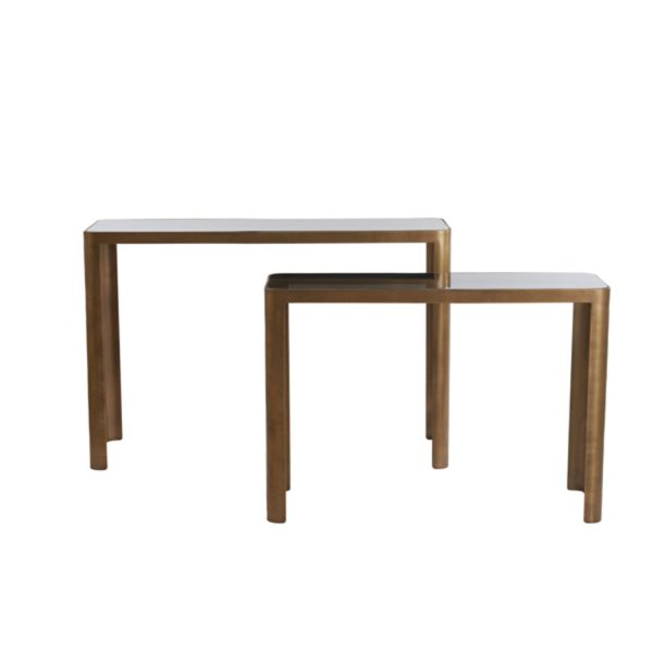 Light & Living Side table S/2 100x30x70+120x35x80 cm OXE ant. br+smoke gl.