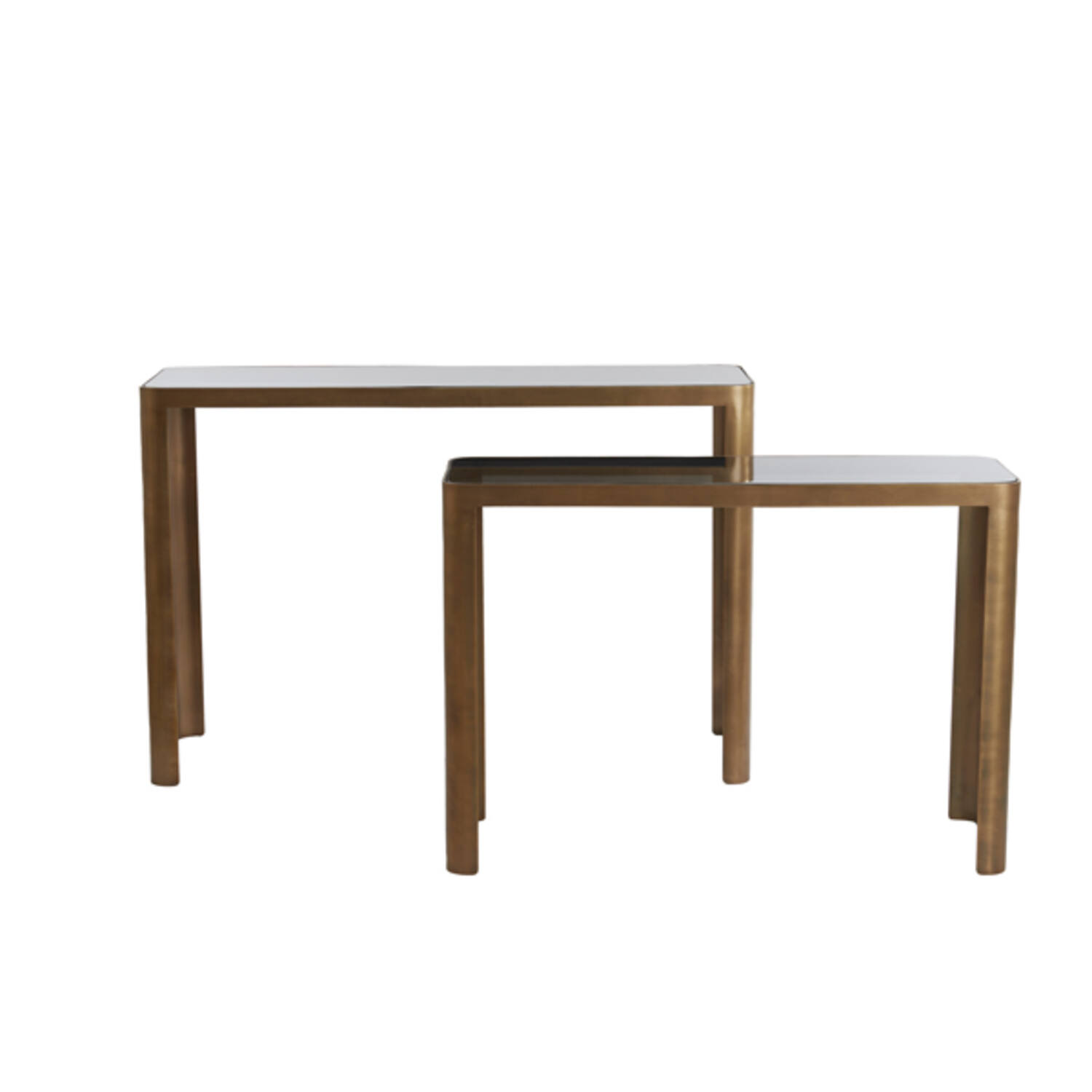 Light & Living Side table S/2 100x30x70+120x35x80 cm OXE ant. br+smoke gl.