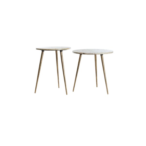 Light & Living Bijzettafel S/2 Ø41x49+Ø48x53 cm ZECA taupe marmer+antiek br