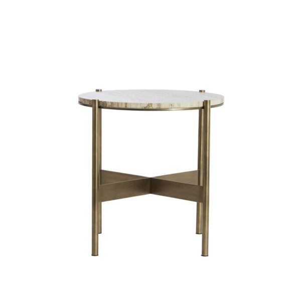 Light & Living Bijzettafel Ø47x45 cm MACAPA antiek brons+crème travertin