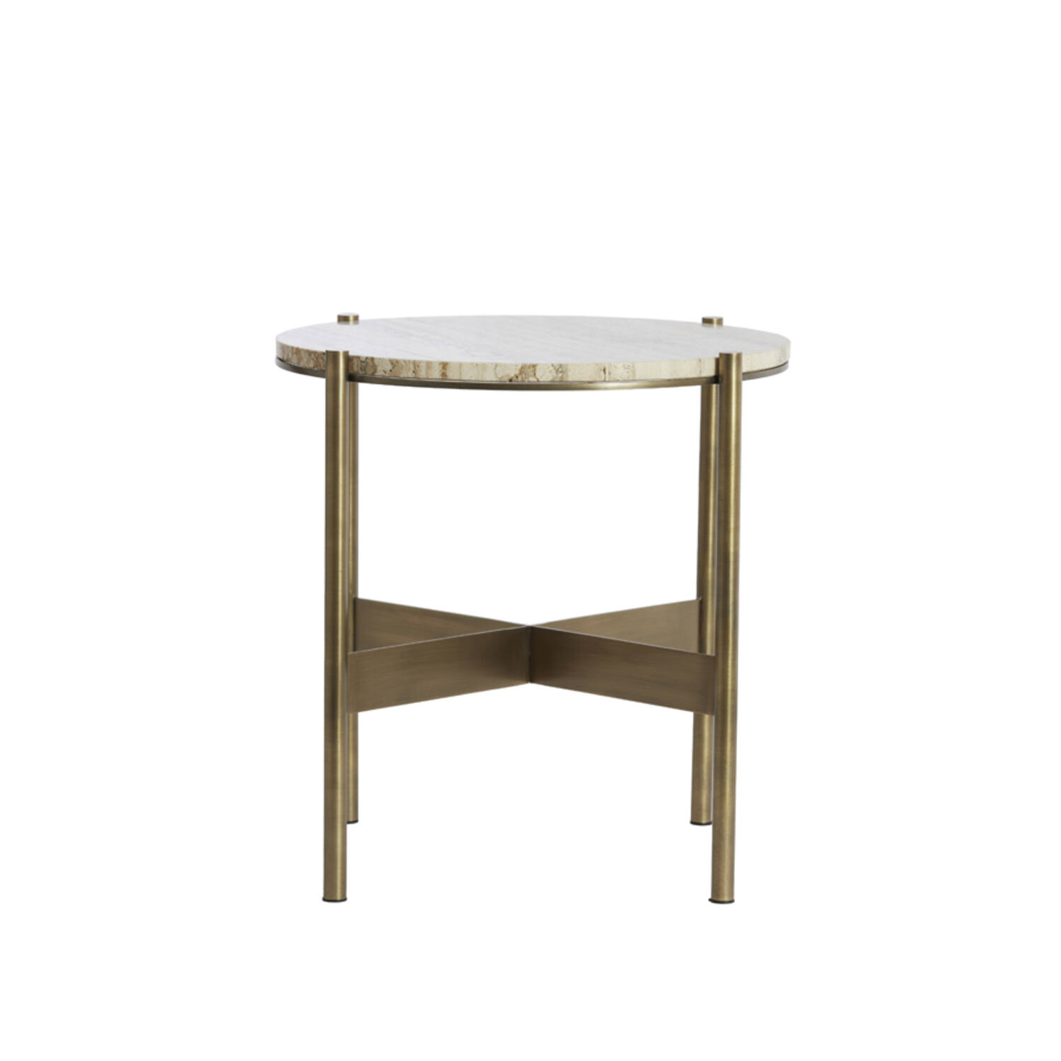 Light & Living Bijzettafel Ø47x45 cm MACAPA antiek brons+crème travertin