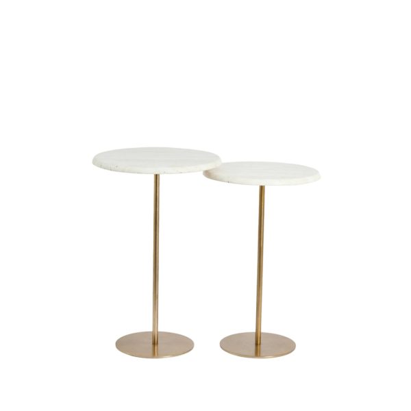 Light & Living Bijzettafel S/2 Ø32x51+Ø38x54 cm LIA trav wit+antiek brons