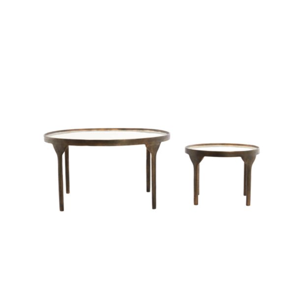 Light & Living Salontafel S/2 max 85x85x42 cm ELI glans crème+antiek brons