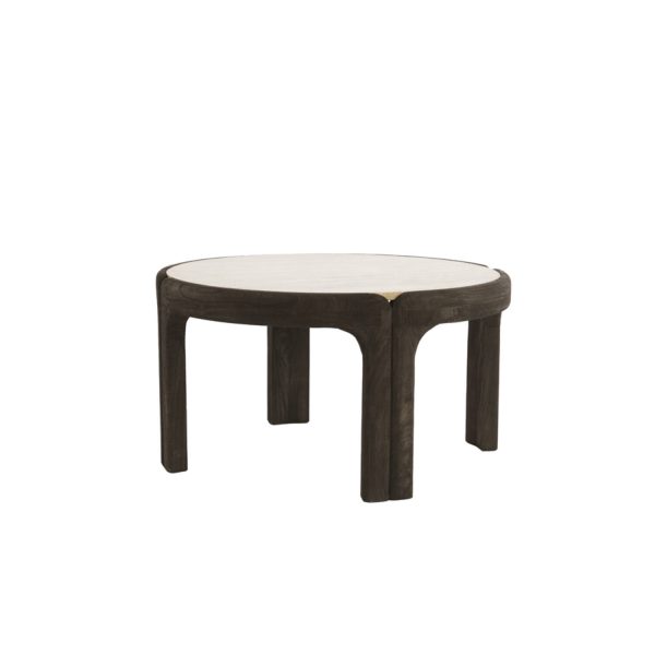 Light & Living Salontafel Ø75x40 cm ALI hout grijs-d bruin+travertin zand