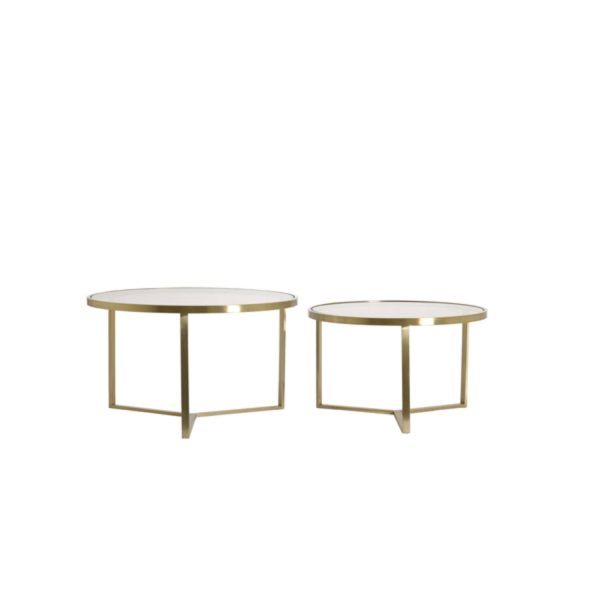 Light & Living Salontafel S/2 Ø65x39+Ø75x44 cm SERELLE licht goud+gls bruin