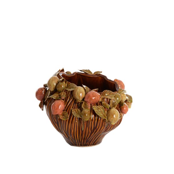 Light & Living Vaas deco 26,5x24x20 cm LEMONI keramiek bruin-oranje+groen