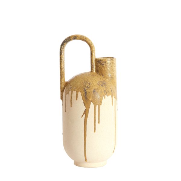 Light & Living Vaas deco 16,5x15,5x37 cm SERRES keramiek crème+olijf groen