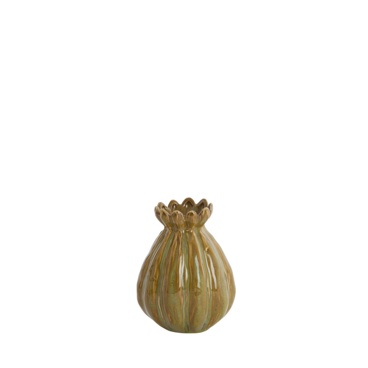 Light & Living Vaas deco Ø9,5x13 cm FELINE keramiek groen-bruin