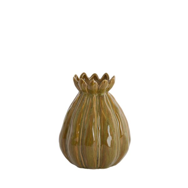 Light & Living Vaas deco Ø14x18 cm FELINE keramiek groen-bruin