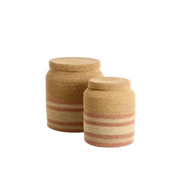 Light & Living Mand S/2 Ø25x32,5+Ø33x37 cm BETANIA zeegras natur+licht roze