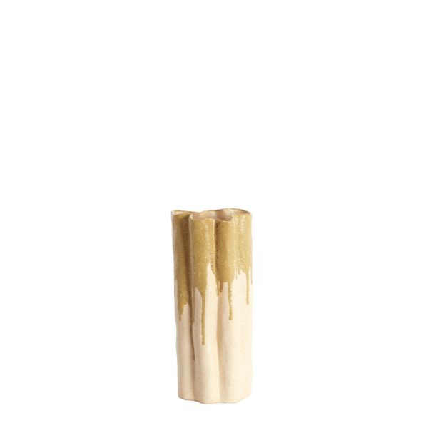 Light & Living Vaas deco 12x9,5x30 cm FLOVILLA keramiek crème+olijf groen