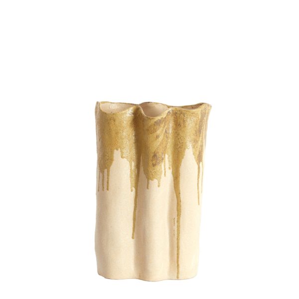 Light & Living Vaas deco 26x14x40 cm FLOVILLA keramiek crème+olijf groen
