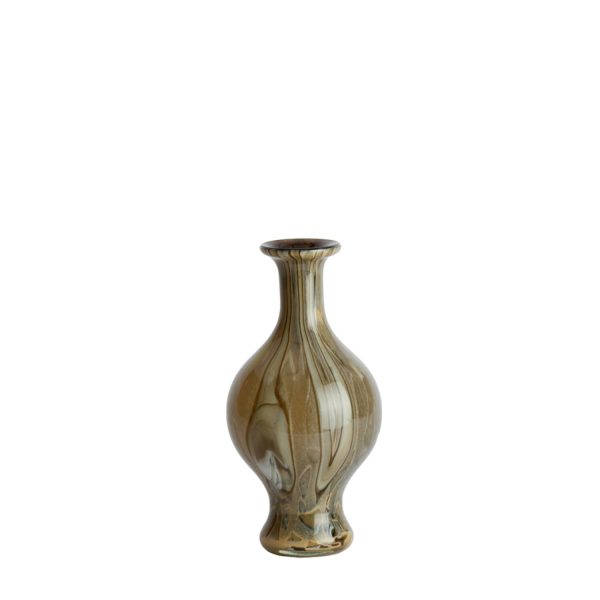 Light & Living Vaas Ø14,5x29,5 cm JORVEN glas taupe+olijf groen