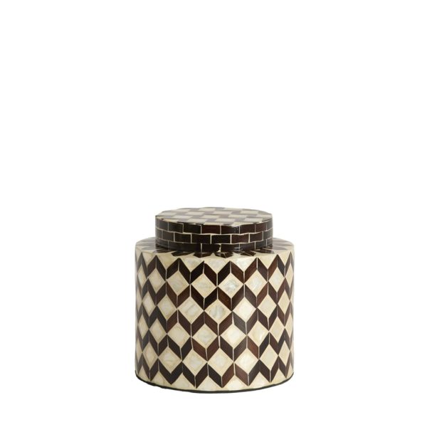Light & Living Deco box+deksel Ø16x16 cm OLITE bamboe crème+donker bruin