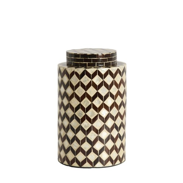 Light & Living Deco box+deksel Ø16x26,5 cm OLITE bamboe crème+donker bruin