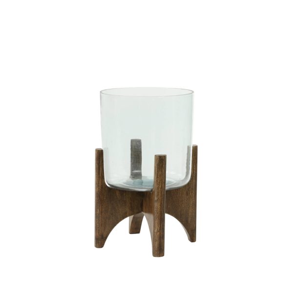 Light & Living Vaas op voet Ø22,5x33,5 cm JACE glas+hout bruin
