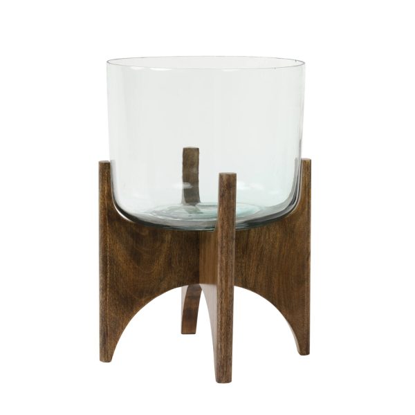 Light & Living Vaas op voet Ø31,5x43 cm JACE glas+hout bruin
