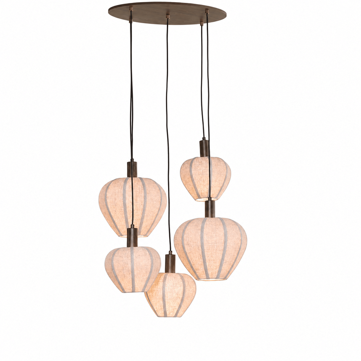 Light & Living Hanglamp 5L Ø76x80 cm HUXI hout prnt d bruin+linnen nat.