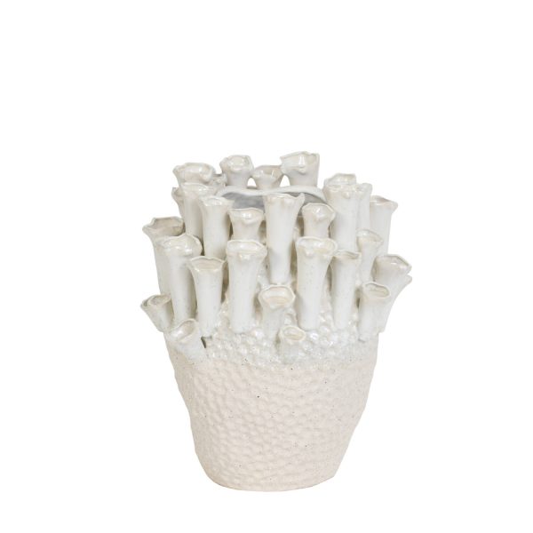 Light & Living Vaas deco Ø27,5x27,5 cm KYRAL keramiek crème+wit