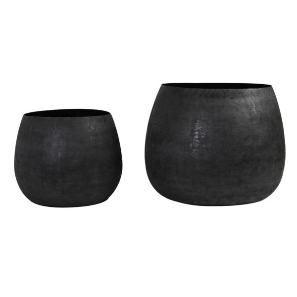 Light & Living Pot deco S/2 Ø38,5x28,5+Ø50x37,5 cm GENOLU mat zwart