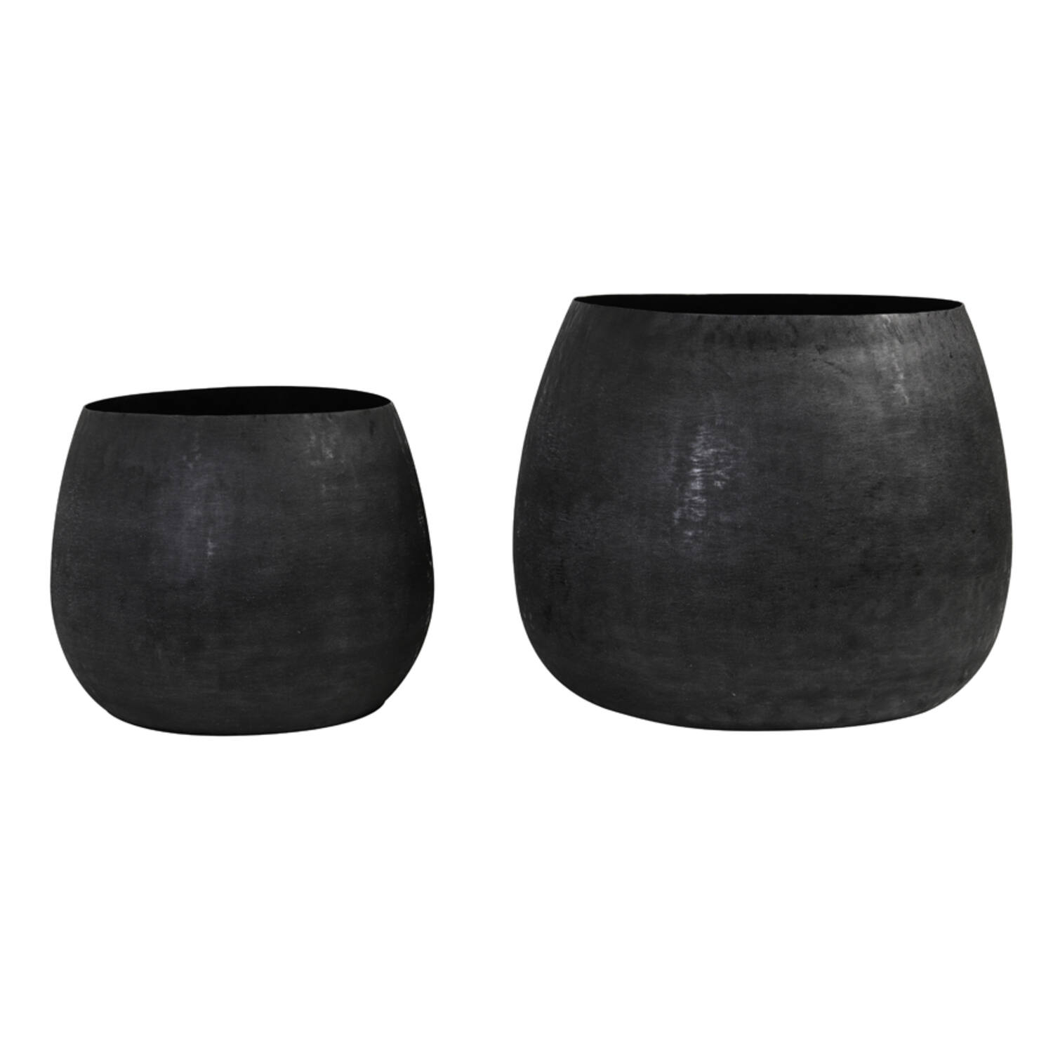 Light & Living Pot deco S/2 Ø38,5x28,5+Ø50x37,5 cm GENOLU mat zwart