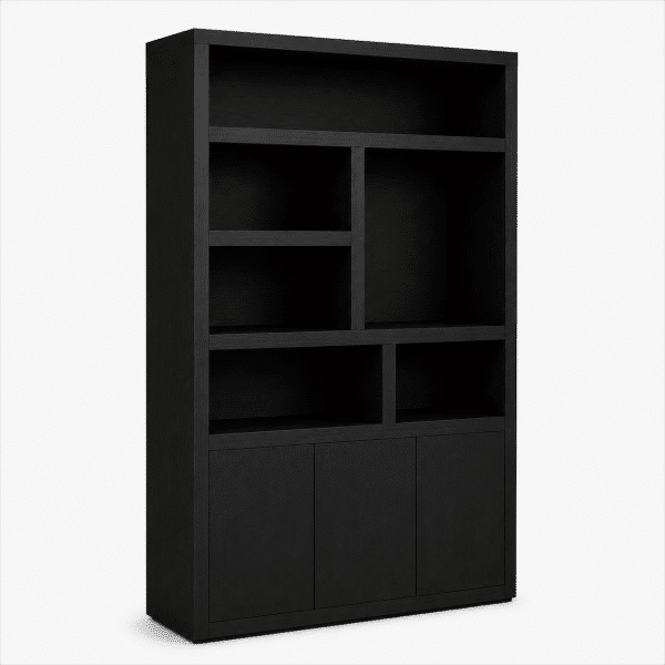Nijwie Dutch Industries Tampere boekenkast 120 met 2 deuren en 6 open vakken, Intense Black - Oak Collection