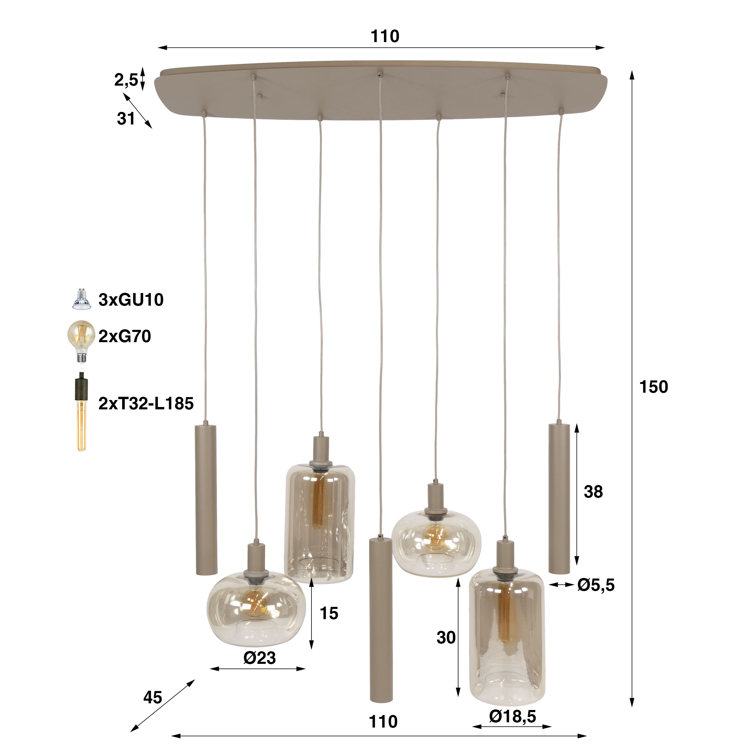 Zijlstra Hanglamp Serene 4+3L