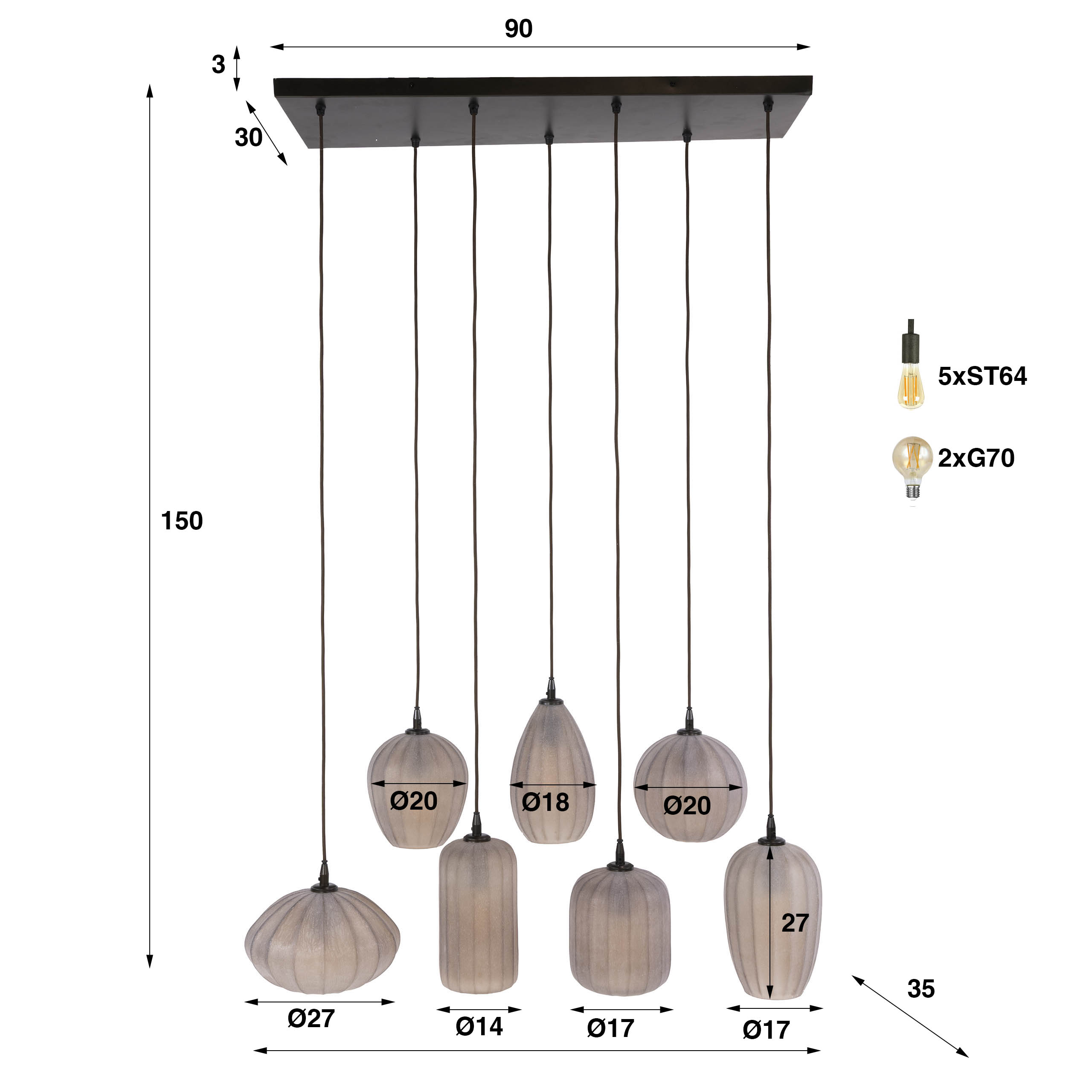Zijlstra Hanglamp Altura 4+3L