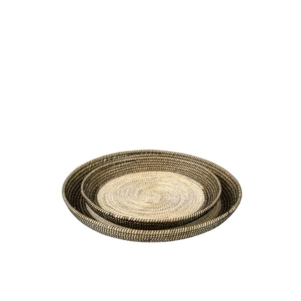 Light & Living Schaal/wandorn S/2 Ø40x4,5+Ø50x6 cm BURICA zeegras nat+zwart
