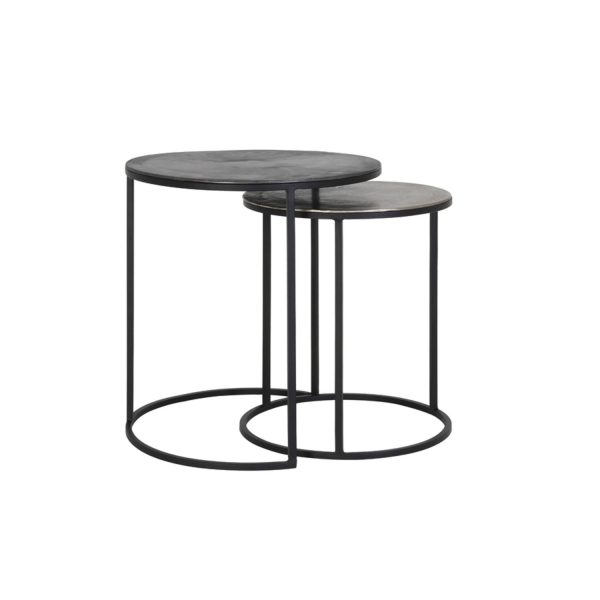 Light & Living Bijzettafel S/2 Ø40x45+Ø49x50,5 cm TALCA ruw lood+ant. lood