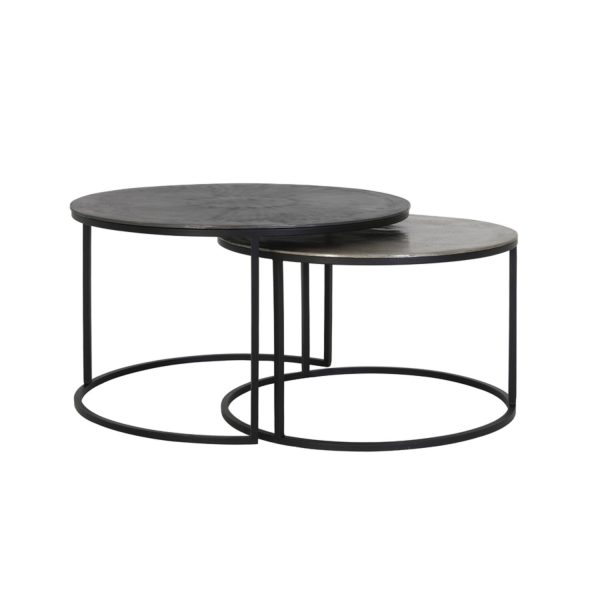Light & Living Salontafel S/2 Ø67,5x39,5+Ø75x45 cm TALCA ruw lood+ant. lood