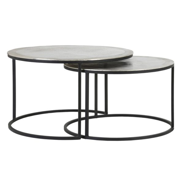 Light & Living Salontafel S/2 Ø67,5x39,5+Ø75x45 cm TALCA ruw nikkel