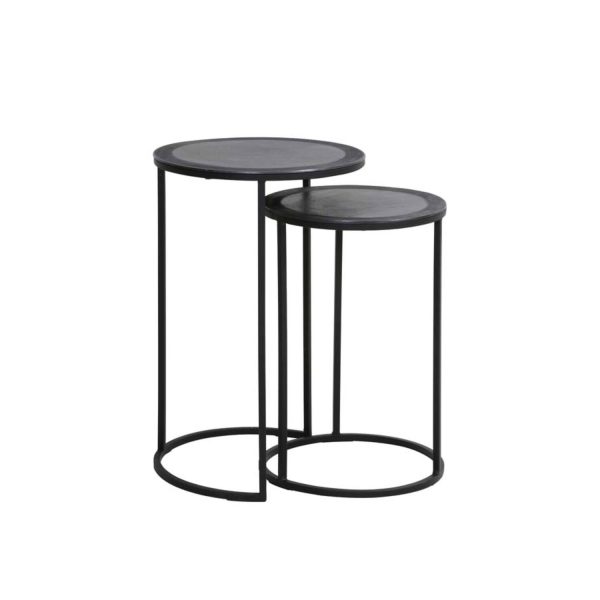 Light & Living Bijzettafel S/2 Ø35x51+Ø40x60 cm TALCA lood antiek edge
