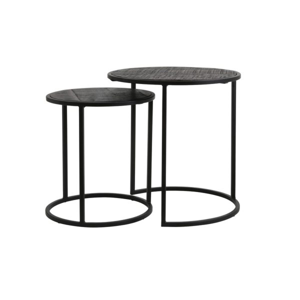 Light & Living Bijzettafel S/2 Ø40x45+Ø50x52 cm DOBA hout antiek-mat zwart